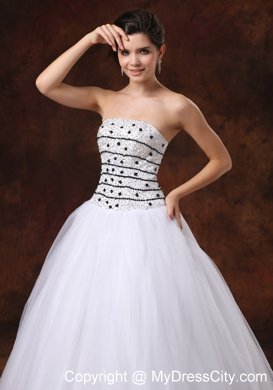 Cheap White Ball Gown Beaded Tulle Prom Dress with Strapless