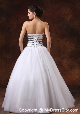 Cheap White Ball Gown Beaded Tulle Prom Dress with Strapless