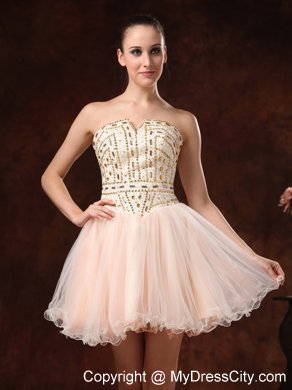 Strapless Mini-length Prom Dress with Exquisite Rhinestones