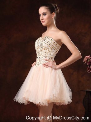 Strapless Mini-length Prom Dress with Exquisite Rhinestones