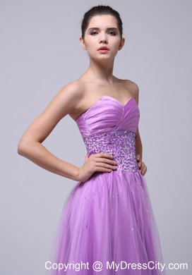 Lavender Tulle Sweetheart Prom Dress Beaded and Ruched