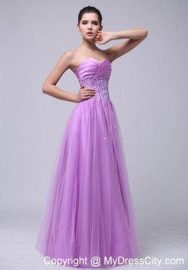 Lavender Tulle Sweetheart Prom Dress Beaded and Ruched