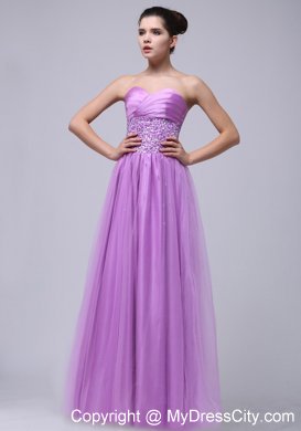 Lavender Tulle Sweetheart Prom Dress Beaded and Ruched