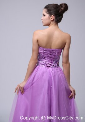 Lavender Tulle Sweetheart Prom Dress Beaded and Ruched