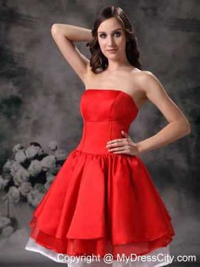 Red Knee-length A-line Strapless Prom Dress with Layers