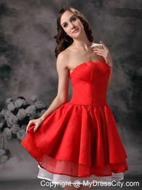 Red Knee-length A-line Strapless Prom Dress with Layers