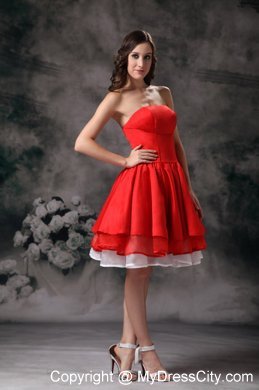 Red Knee-length A-line Strapless Prom Dress with Layers