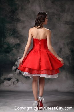 Red Knee-length A-line Strapless Prom Dress with Layers