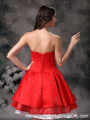 Red Knee-length A-line Strapless Prom Dress with Layers