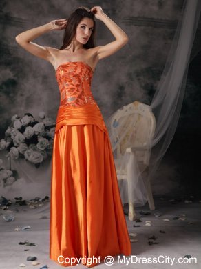 Taffeta Orange Red Prom Dress with Strapless Beadings