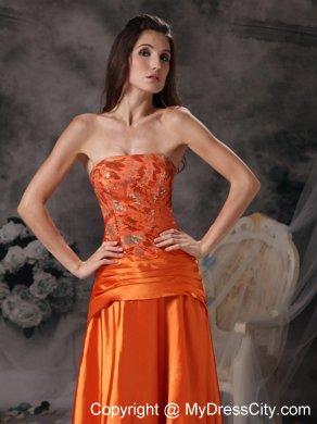 Taffeta Orange Red Prom Dress with Strapless Beadings