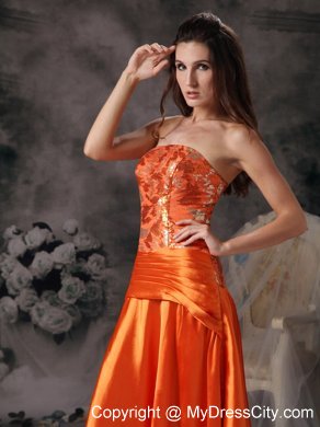 Taffeta Orange Red Prom Dress with Strapless Beadings