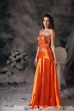 Taffeta Orange Red Prom Dress with Strapless Beadings