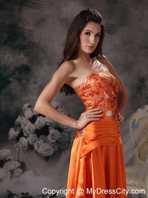 Taffeta Orange Red Prom Dress with Strapless Beadings