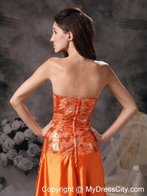 Taffeta Orange Red Prom Dress with Strapless Beadings