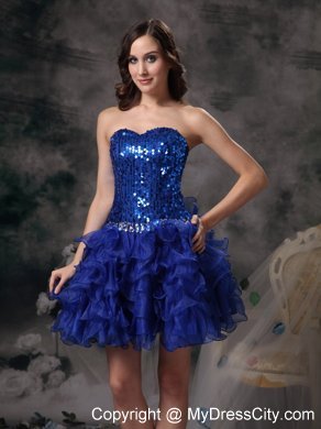 A-line Royal Blue Mini-length Prom Dress with Sequins Ruffled