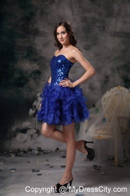 A-line Royal Blue Mini-length Prom Dress with Sequins Ruffled