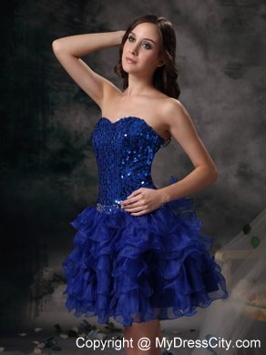 A-line Royal Blue Mini-length Prom Dress with Sequins Ruffled