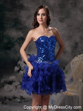 A-line Royal Blue Mini-length Prom Dress with Sequins Ruffled