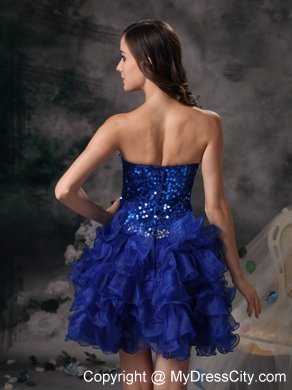 A-line Royal Blue Mini-length Prom Dress with Sequins Ruffled