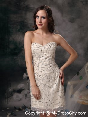 Champagne Column Mini-length Sequined Taffeta Prom Dress