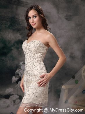 Champagne Column Mini-length Sequined Taffeta Prom Dress