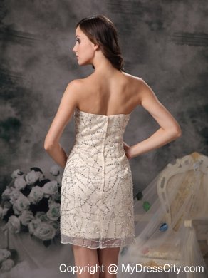 Champagne Column Mini-length Sequined Taffeta Prom Dress