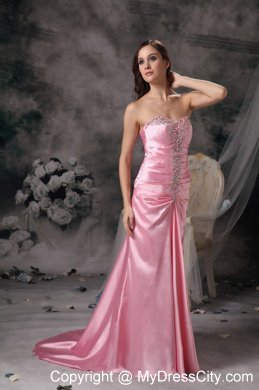 Brush Train Rose Pink Empire Prom Dress Sweetheart Beaded