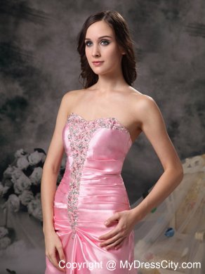 Brush Train Rose Pink Empire Prom Dress Sweetheart Beaded