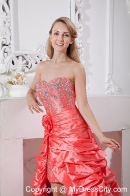 Sweetheart Watermelon Taffeta High-low Prom Dress Beaded