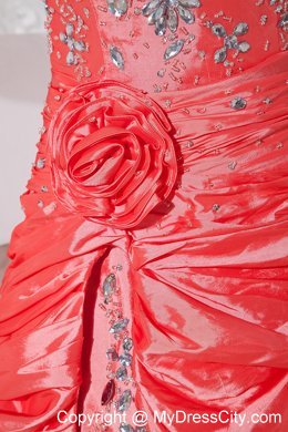 Sweetheart Watermelon Taffeta High-low Prom Dress Beaded