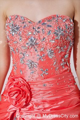 Sweetheart Watermelon Taffeta High-low Prom Dress Beaded