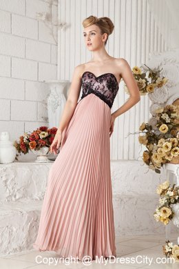 Pleated Chiffon Peach Prom Dress with Lace Covered 2013