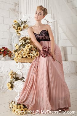 Pleated Chiffon Peach Prom Dress with Lace Covered 2013