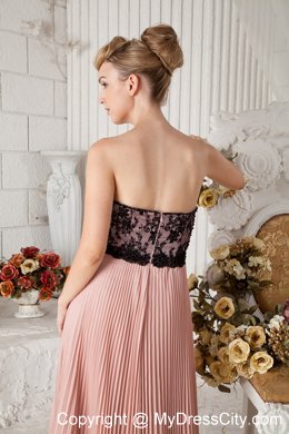 Pleated Chiffon Peach Prom Dress with Lace Covered 2013