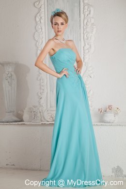 Strapless Aqua Blue Chiffon Prom Dress Brush Train Beaded