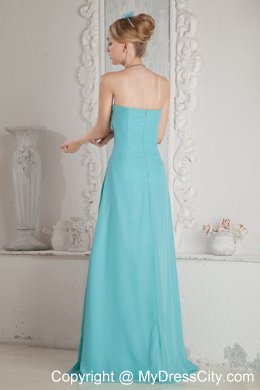 Strapless Aqua Blue Chiffon Prom Dress Brush Train Beaded