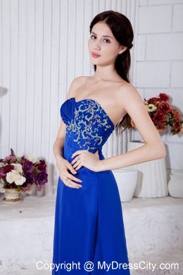 Royal Blue Chiffon Brush Train Prom Dress with Embroidery