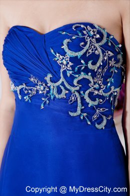 Royal Blue Chiffon Brush Train Prom Dress with Embroidery