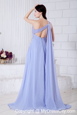 One Shoulder Lilac Chiffon Watteau Train High Slit Prom Dress