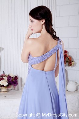 One Shoulder Lilac Chiffon Watteau Train High Slit Prom Dress