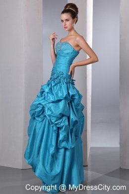 Blue Column Prom Gown with Sweetheart Taffeta Pick-ups Beaded