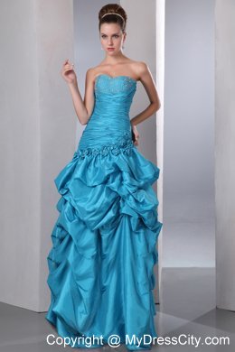 Blue Column Prom Gown with Sweetheart Taffeta Pick-ups Beaded