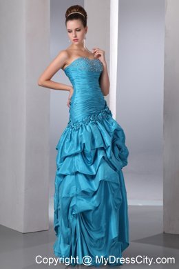 Blue Column Prom Gown with Sweetheart Taffeta Pick-ups Beaded