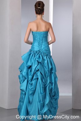 Blue Column Prom Gown with Sweetheart Taffeta Pick-ups Beaded