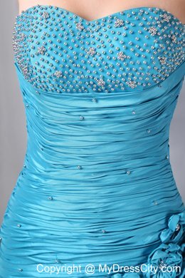 Blue Column Prom Gown with Sweetheart Taffeta Pick-ups Beaded