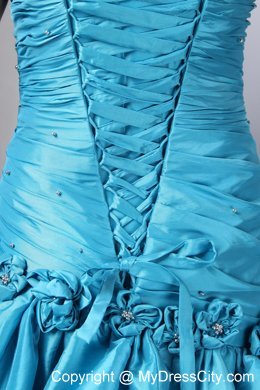 Blue Column Prom Gown with Sweetheart Taffeta Pick-ups Beaded