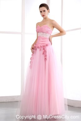 Taffeta and Tulle Pink Sweetheart Prom Dress with Appliques