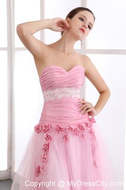 Taffeta and Tulle Pink Sweetheart Prom Dress with Appliques