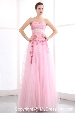 Taffeta and Tulle Pink Sweetheart Prom Dress with Appliques